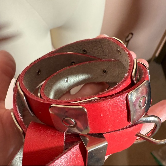 Vintage 1980’s red Leather Southwestern silver Concho skinny Retro belt Froneza main image 12